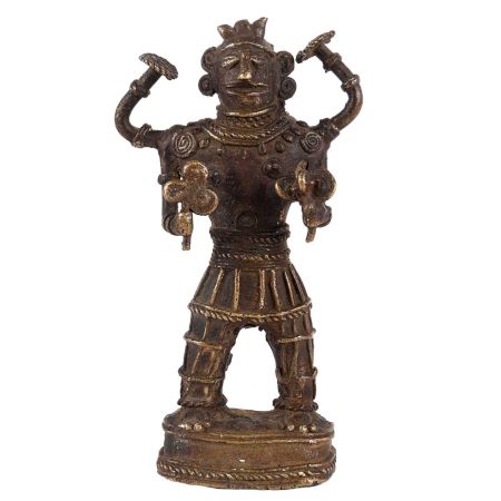 Brass Tribal Musician Statue