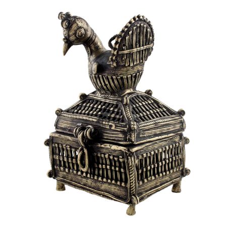 Brass Dhokra Jewelry Trinket Box Duck Statue