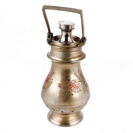 Carved Flower Brass Gangajal Pot In Silver Finish