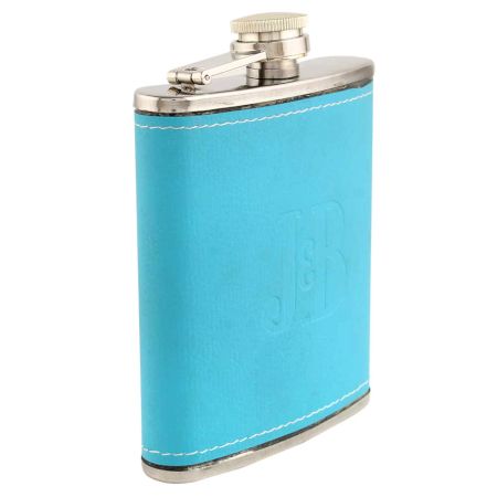 JB Blue Hip Flask In Leather Cover