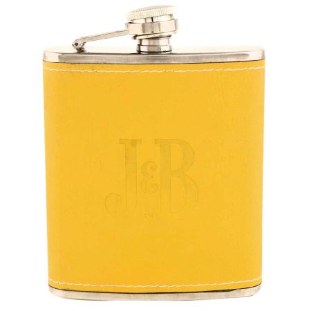 JB Yellow Hip Flask In Leather Cover