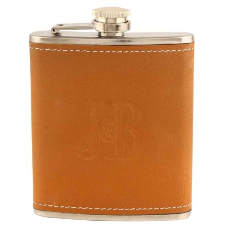 JB Brown Hip Flask In Leather Cover