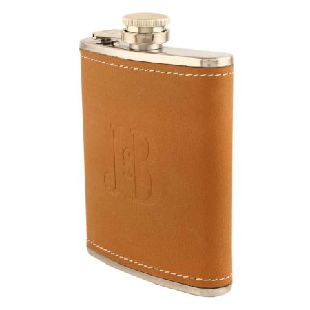 JB Brown Hip Flask In Leather Cover