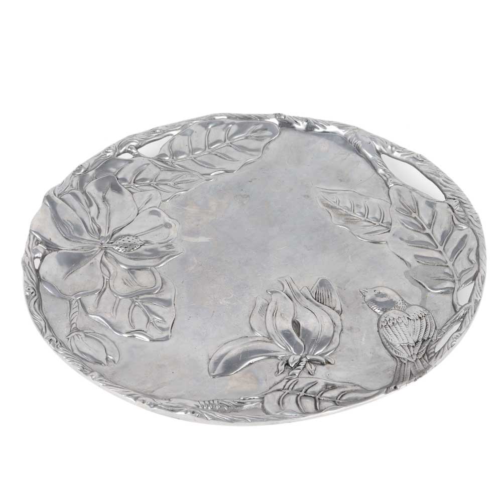 Brass Serving Tray Leafy Design In Silver Finish