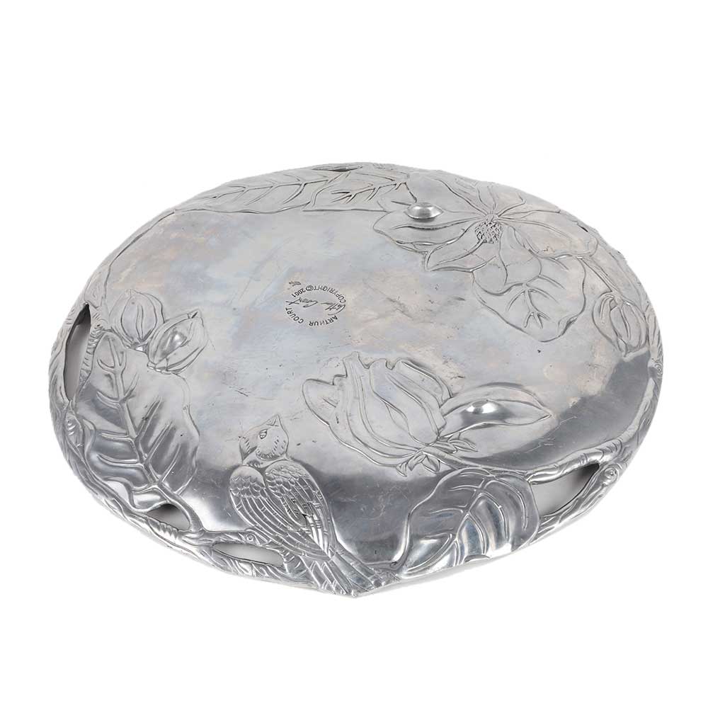 Brass Serving Tray Leafy Design In Silver Finish
