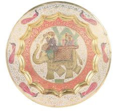 Elephant With Rider Brass Plate With Meenakari Work