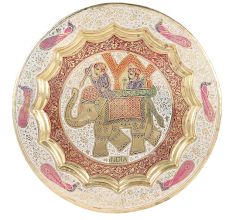 Brass Plate With Meenakari Work Of Elephant With Rider