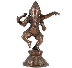 Brass Dancing Lord Ganesha In Antique Finish