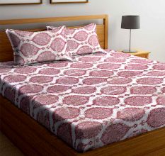 Cotton Bedsheet Abstract Maroon Patterend Leaf Design And 2 Pillow Covers