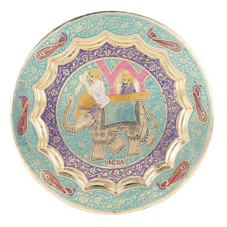 Blue Brass Inlaid Work Elephant Wall Hanging Decorative Plate