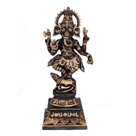 Lord Ganesha Om Mooshak Statue  Black And Golden