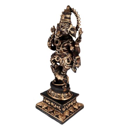 Lord Ganesha Om Mooshak Statue  Black And Golden