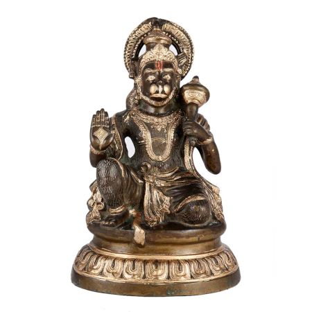 Black brass Lord Hanuman Seated Statue With Gold Highlights