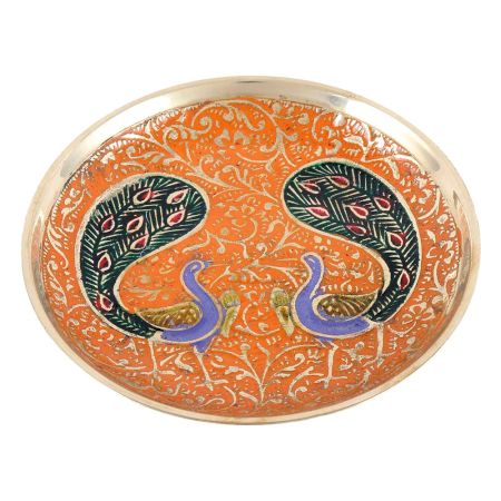Yellow Twin Peacock Brass Coaster