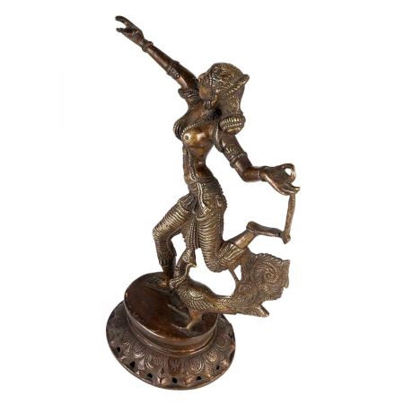 Brass Dancing Deva Statue And Peacock Figurine