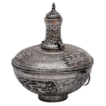 Decorative Chinese Brass Delight Bowl In Silver Finish