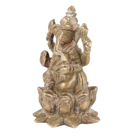 Golden Brass Lord Ganesha In Lotus Statue