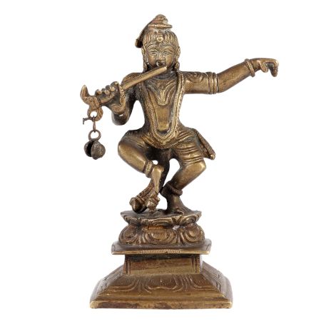 Brass Lord Krishna Bal Gopal  Statue Dancing With Flute