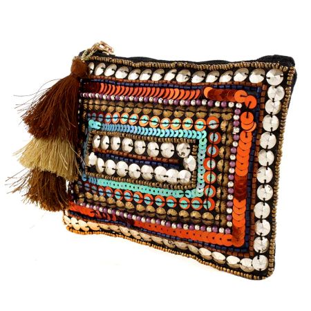 Oversized Clutch Bag With Silver Coin and Bronze Metal Hardware