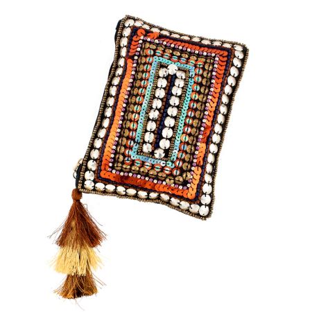 Oversized Clutch Bag With Silver Coin and Bronze Metal Hardware