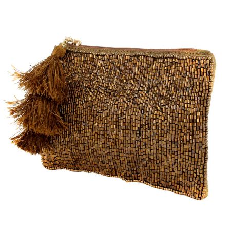 Sparkling Golden Beaded Bag With Tassel