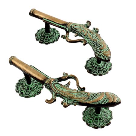 Green Brass Pistol Gun Decorative Door Handles In Pair