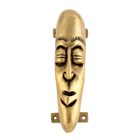 Tribal Man Face Design Brass Door Handle