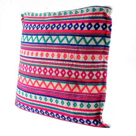 Pink Acrylic Cotton Handloom Cushion Cover