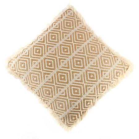 Beige Cotton Embroidered Geometric Cushion Cover