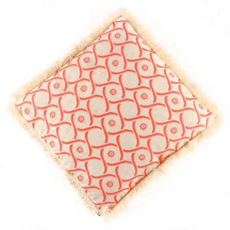 Ivory And Orange Decorative Cushion Cover With Fringe