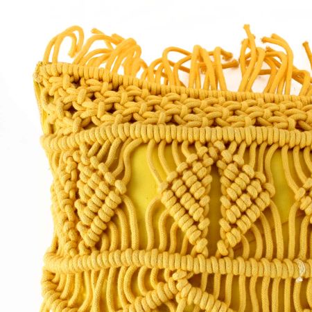 Yellow Square Macrame Boho Cushion Cover
