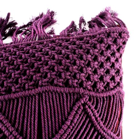 Purple Cotton Decorative Fringe Macrame Cushion Cover