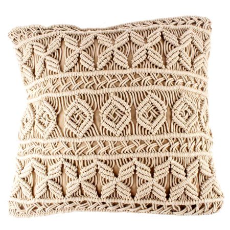 Beige Cotton Macrame Cushion Cover