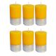 Handmade Vanilla Fragrance Yellow & Silver Small Rustic Pillar Candle Burn Time 15 hrs (Pack of 6 Pcs)