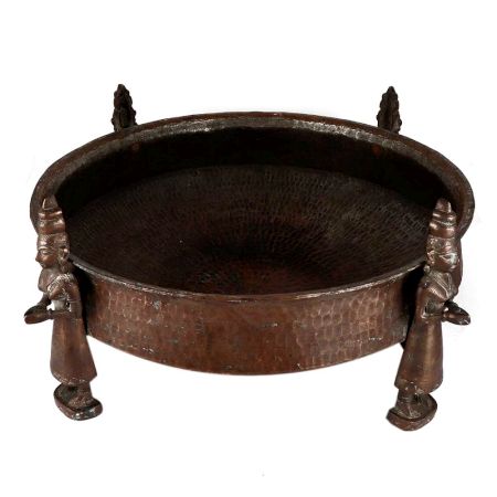 Ornate Copper Bath Bowl With God Figurines