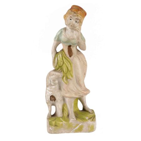 Vintage Ceramic Girl with Goat Figurine