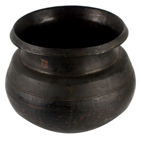 Black Round Brass Pot With  A Wide Mouth