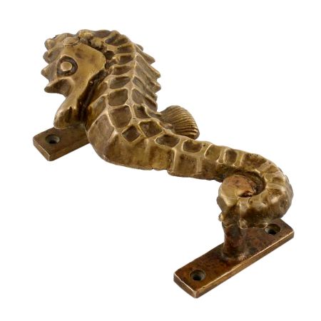 Brass Sea Horse Door Handle In Antique Golden Finish