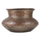 Old Copper Pot With Carved Floral Design And Dark Patina Finish