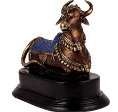 Brass Nandi Statue On a Wooden Base