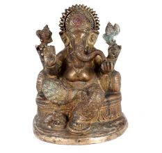 Brass Ganesha Statue With Moshak in Antique Finish