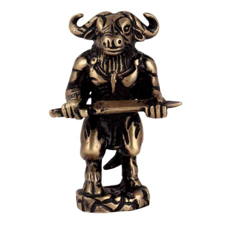 Brass Underworld Guardian Ox Statue Holding A Sword