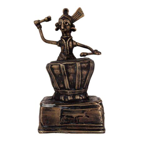 Brass Tribal Drummer Musician Statue