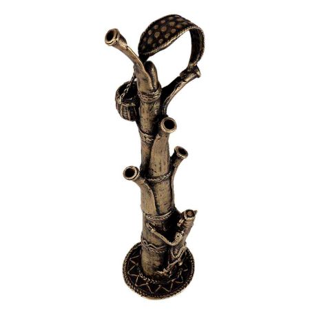 Brass Dhokra Incense Burner Of Tribal Man  Holding Tree
