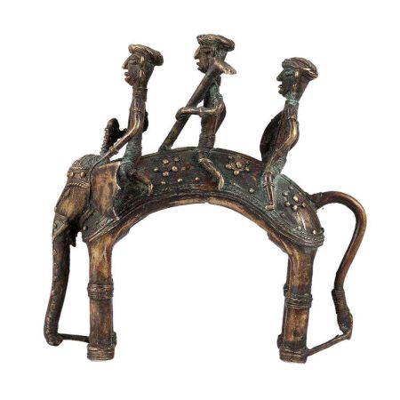 Three Tribal Riders On Elephant Dhokra Art