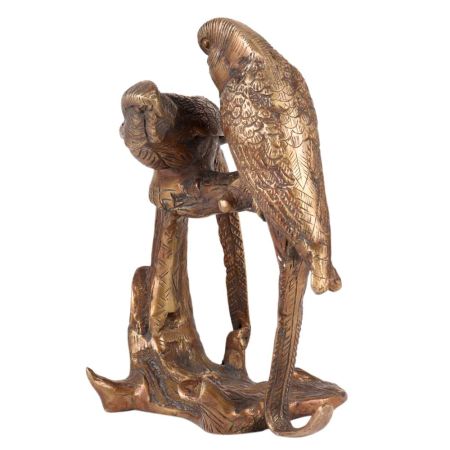 Brass Parrot Love Birds on Tree Showpiece