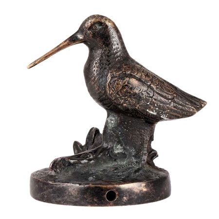 Brass Perched Bird on Log Statue  In Dark Finish
