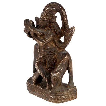 Brass Krishna Statue With Cow In Dark Finish