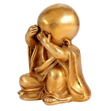 Golden Brass Monk Sees No Evil Statue