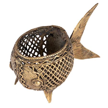 Brass Fish Shaped Pen Stand Dokra Art Statue